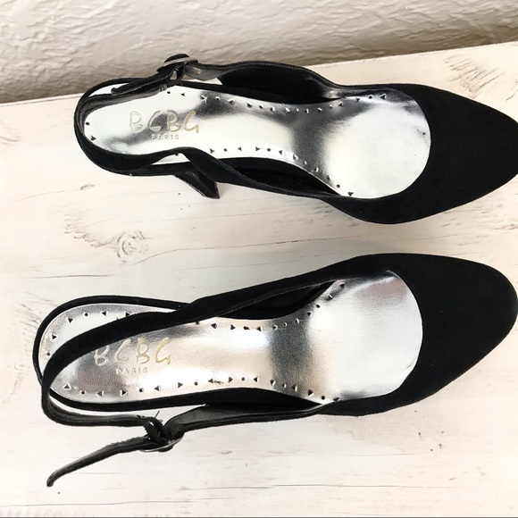 BCBG Paris Platform Heels Black Suede Slingback 8.5 - Picture 2 of 7